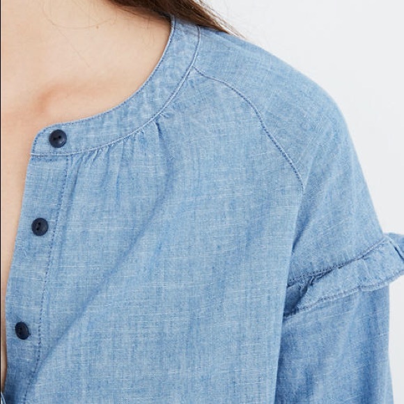 MADEWELL Denim Collarless Ruffle Shirt NWT Small - Picture 5 of 6